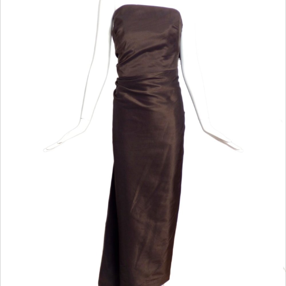 CAROLINA HERRERA Brown Bow Silk Taffeta Evening Gown Size 4
